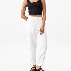 Athleta White Retreat High‎ Rise 100% Linen Tapered Ankle Pant Drawstring Medium